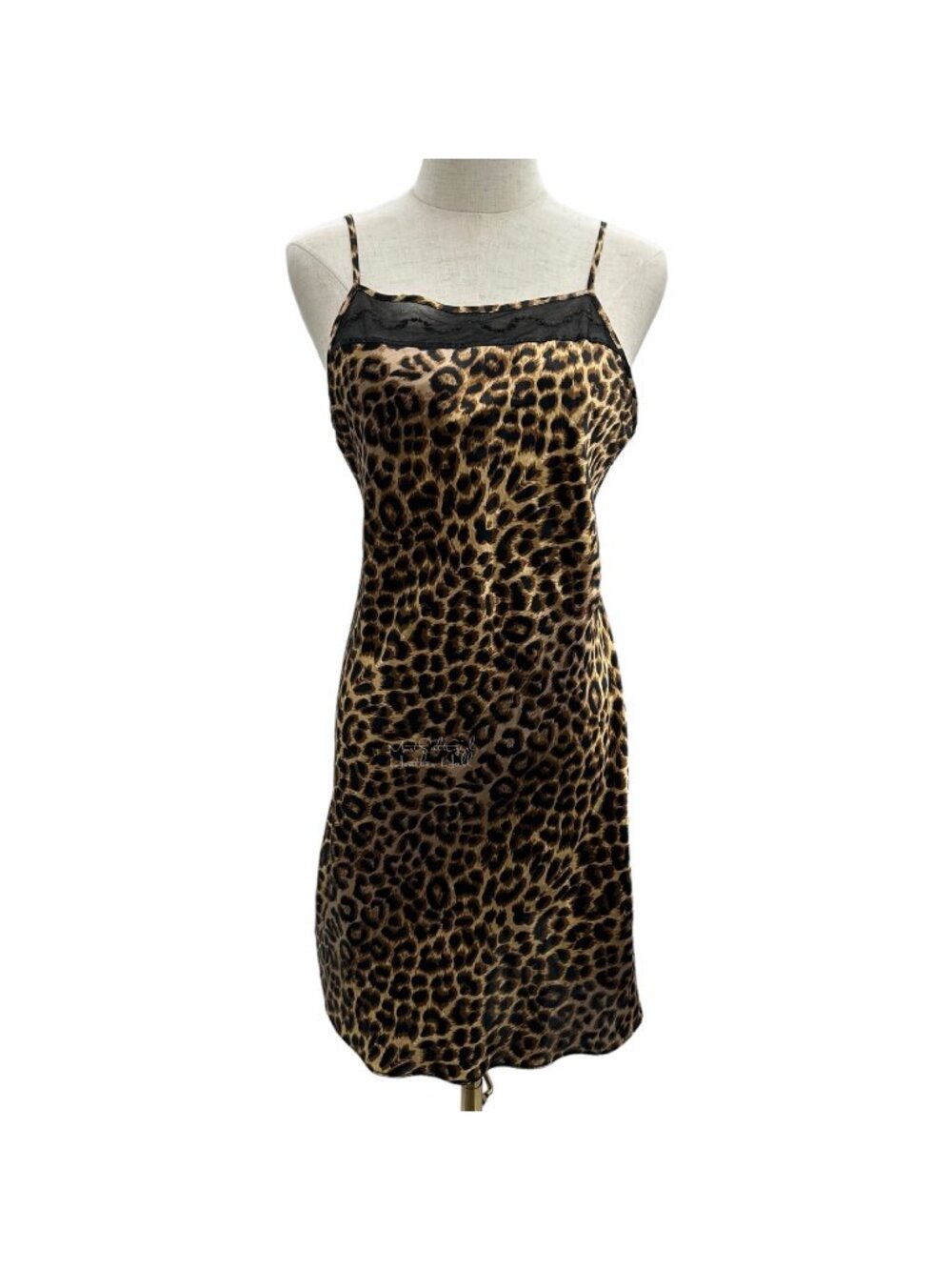 Vintage Secret Treasures Leopard Animal Print Satin Slip Nightgown Size Medium